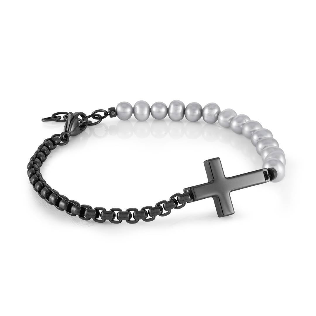 3.5MM BOX & GREY PEARLS BRACELET