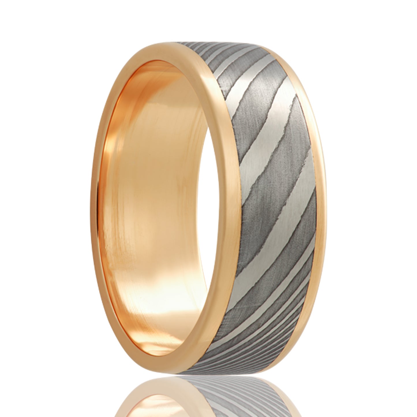 Yellow Gold Comfort Fit Polished Ring with Damascus