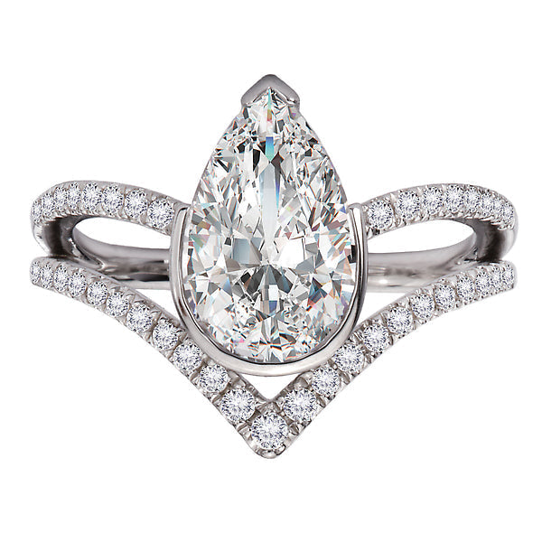 Diamond Split V-Curved Semi-Mount Diamond Ring