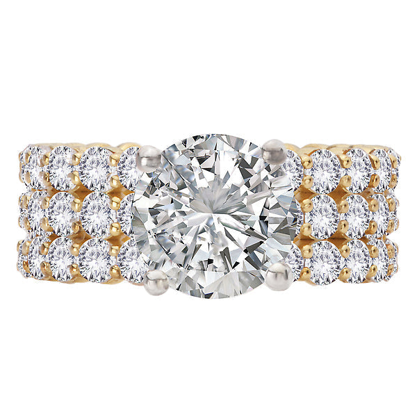 Triple Row Band Semi-Mount Diamond Engagement Ring