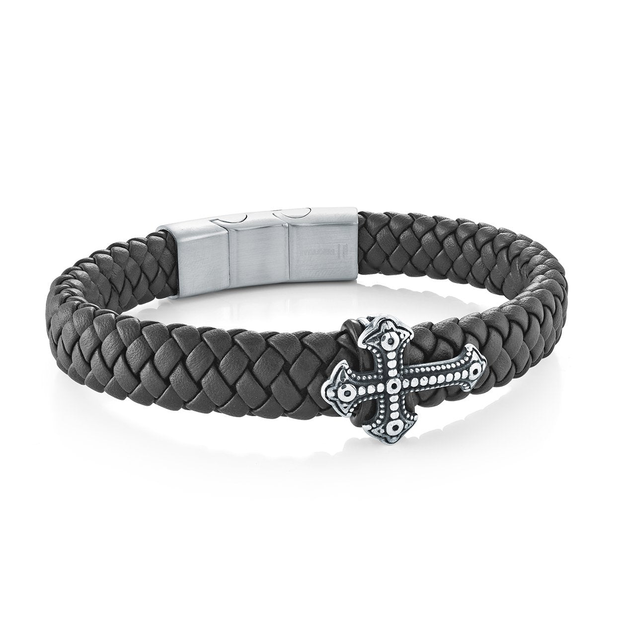 12MM-LEATHER CROSS BRACELET