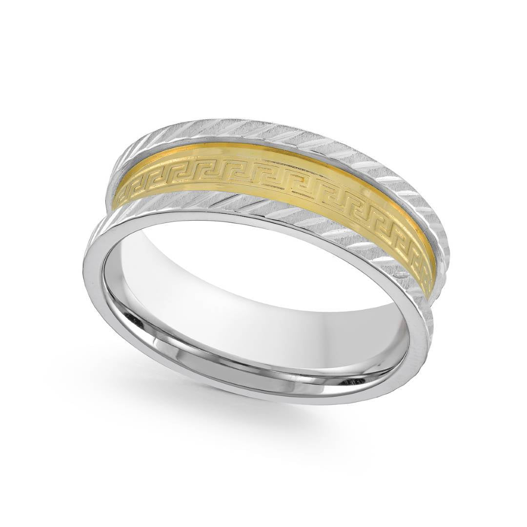 GOLD IP GREEK KEY D.CUT RING