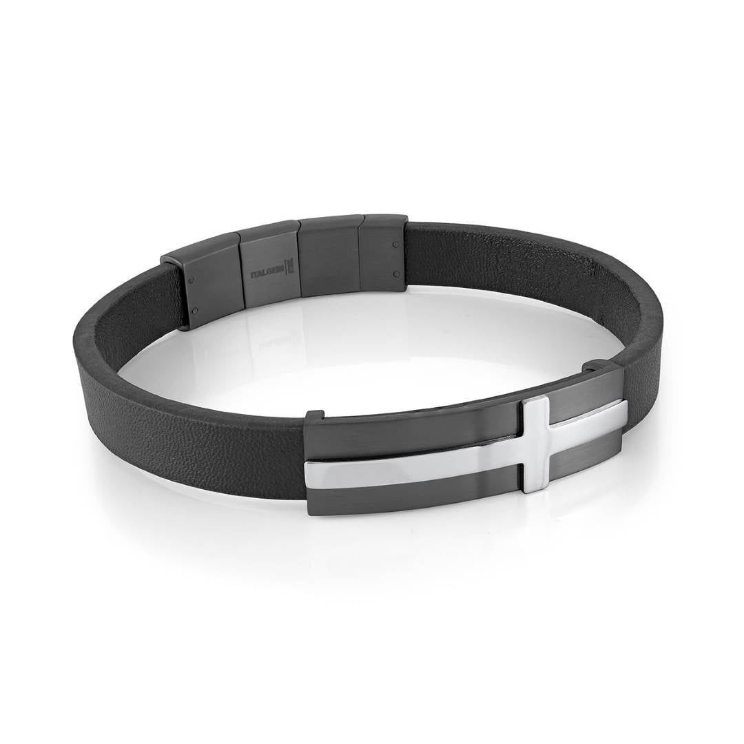 10.3MM LEATHER & CROSS BRACELET