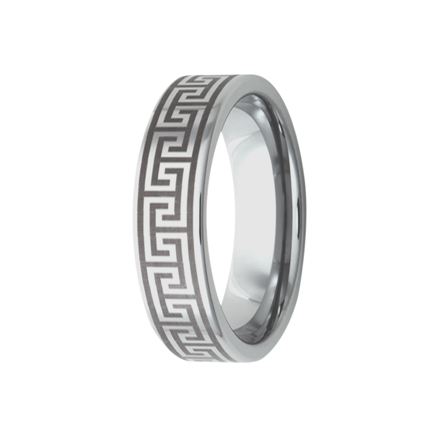 Tungsten Comfort Fit Ring with Greek Key Engraving