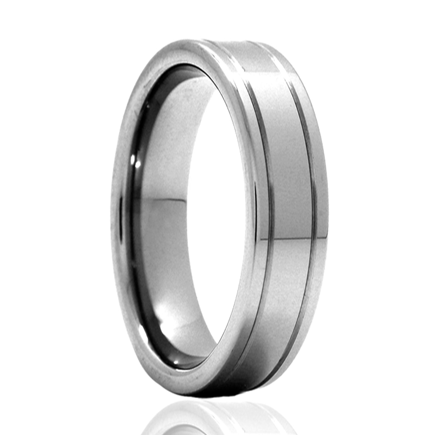 Tungsten Comfort Fit Polished Ring with Offset Grooves