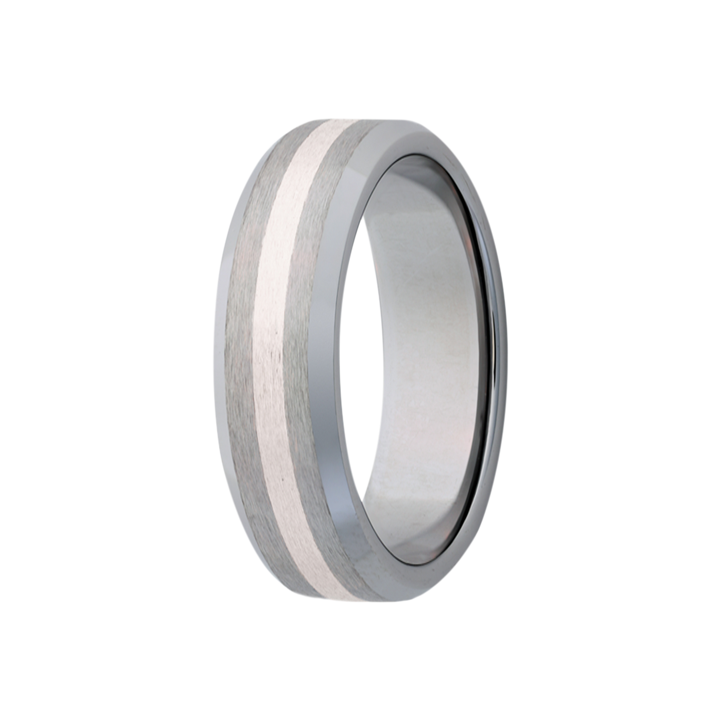 Tungsten Comfort Fit Ring with Silver Inlay