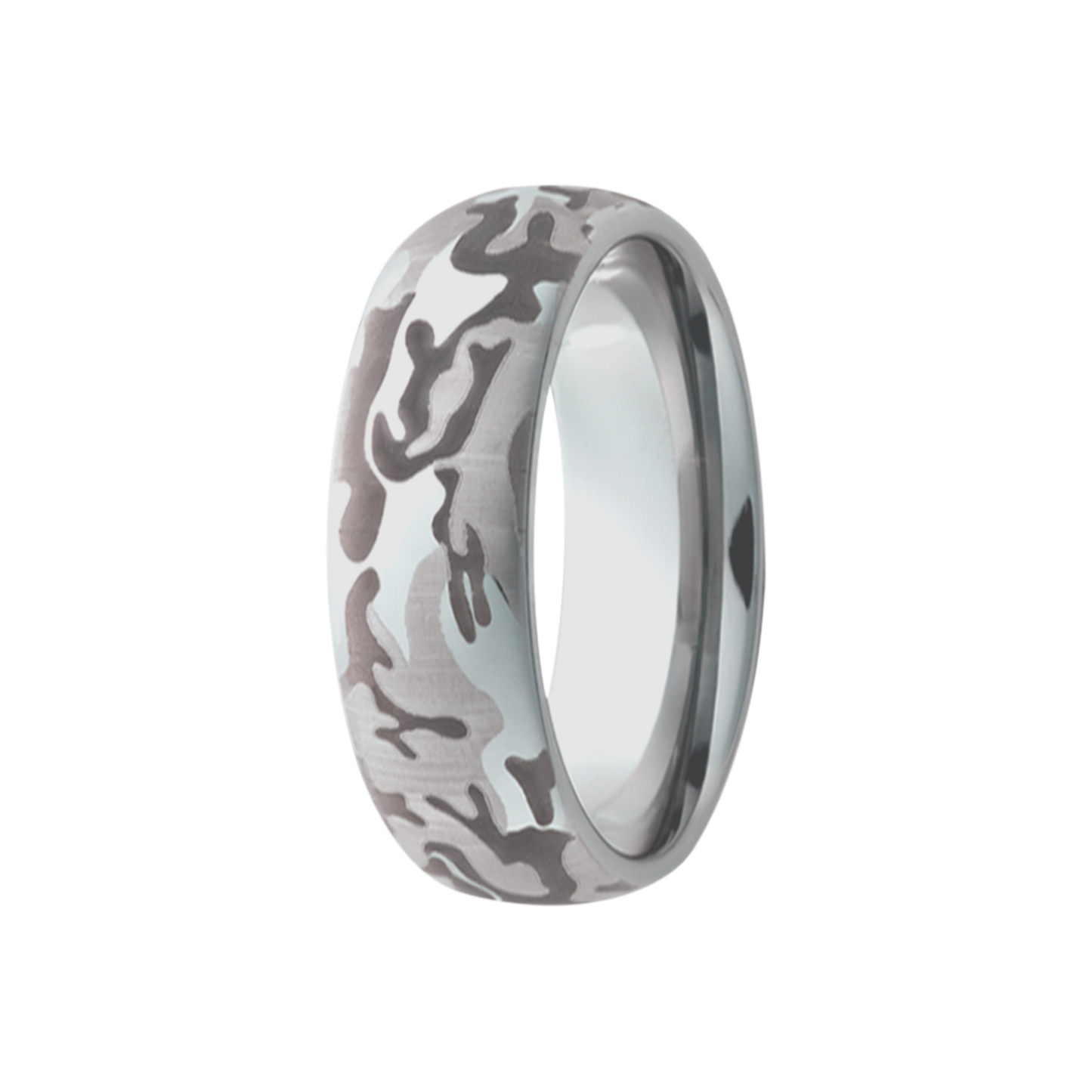 Tungsten Dome Ring Polished Exterior Camo Engraving