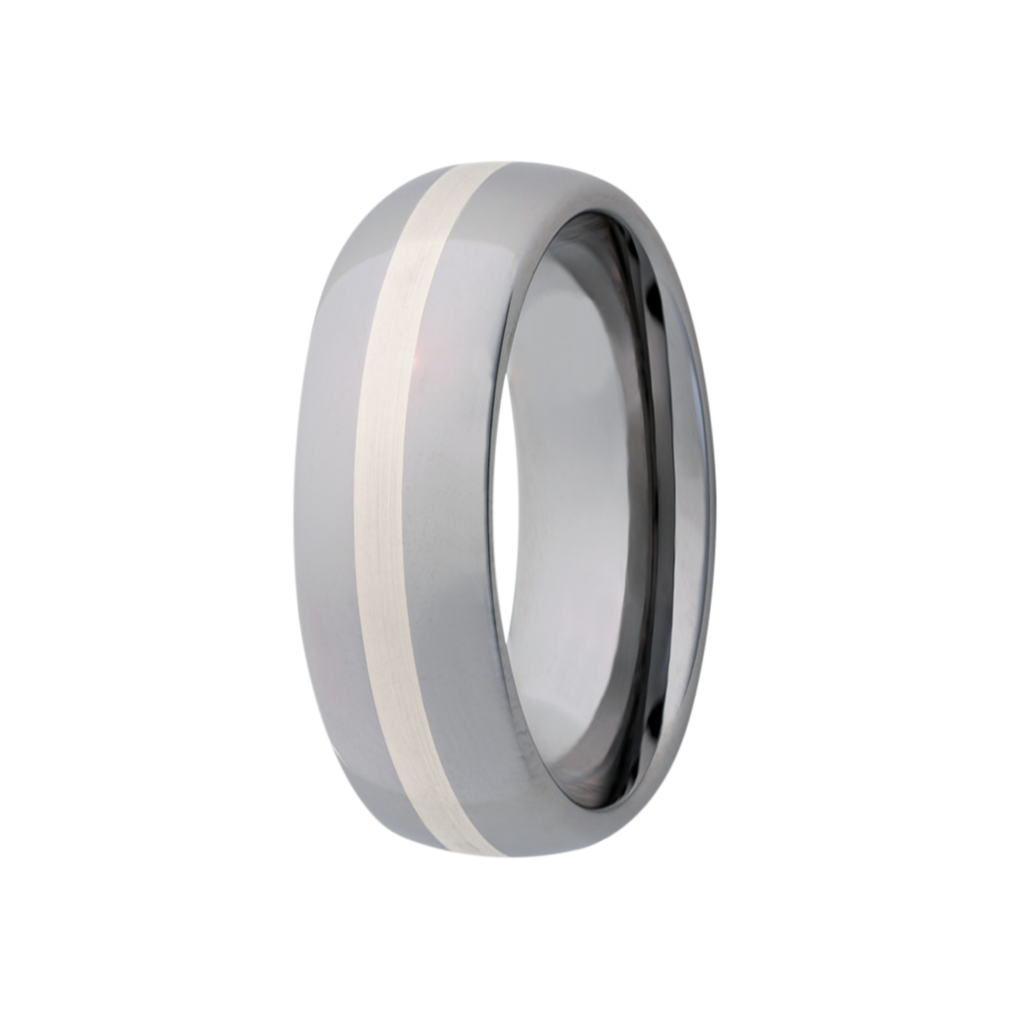 Tungsten Dome Polished Ring with Platinum Inlay