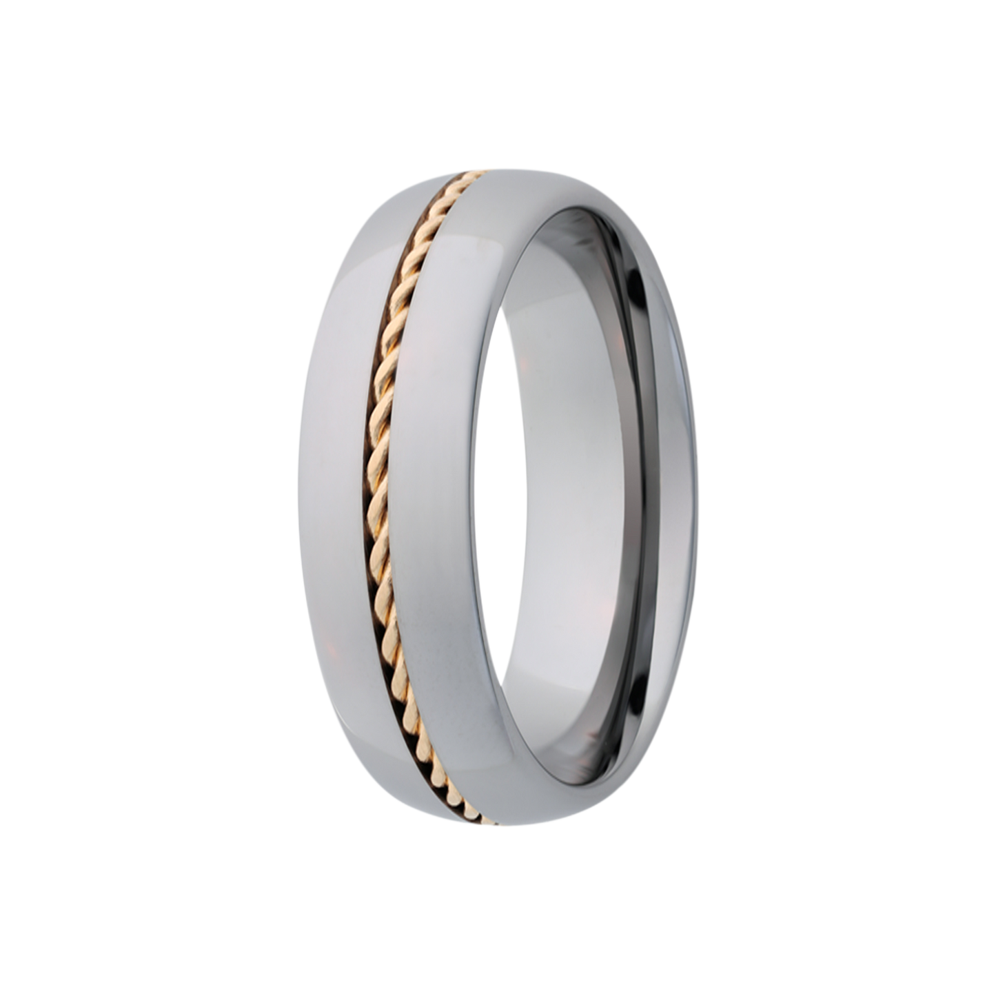 Tungsten Dome Ring Polished with Yellow Gold