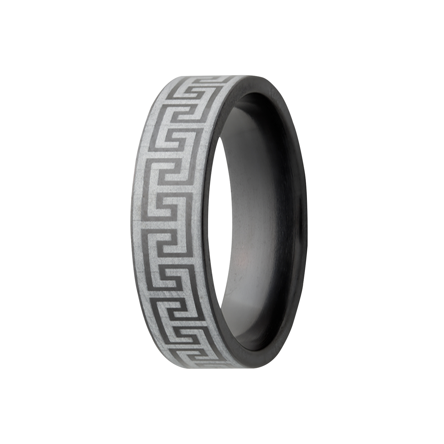 Zirconium Comfort Fit Polished Greek Key Ring