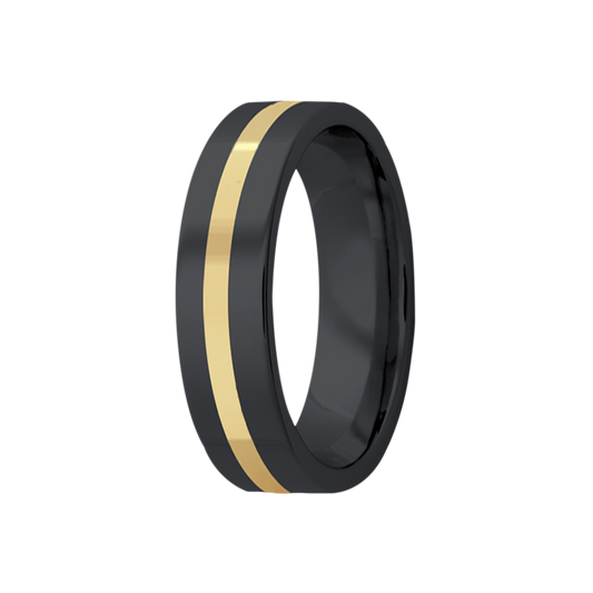 Zirconium Yellow Gold Inlay Ring Comfort Fit Polished