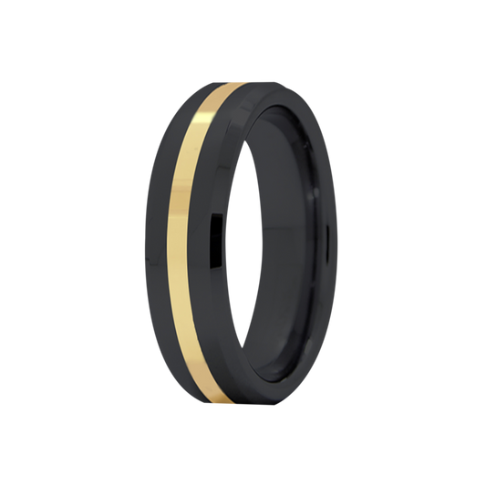 Zirconium Yellow Gold Inlay Ring Comfort Fit