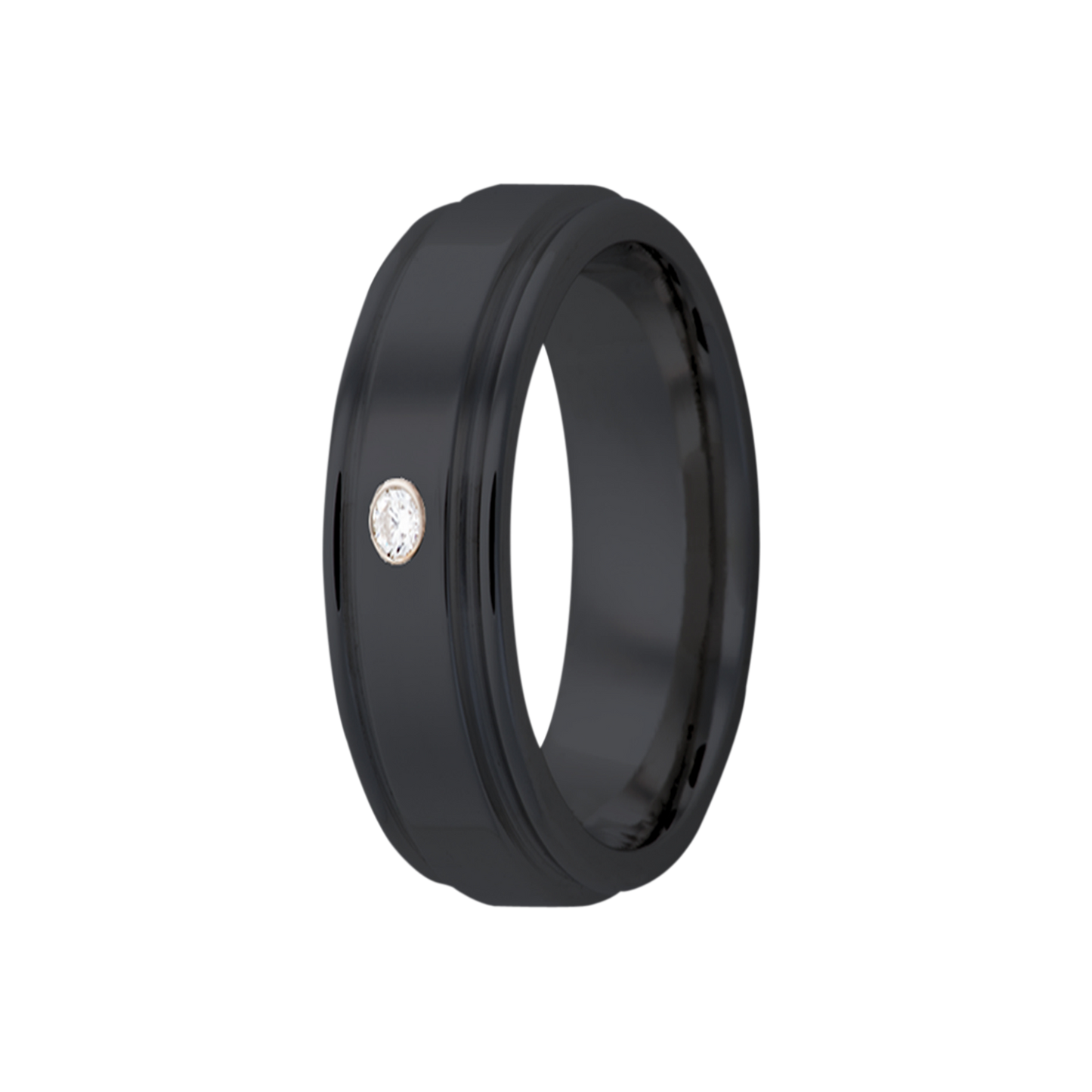 Zirconium Dome Ring with Polished Finish and Diamond