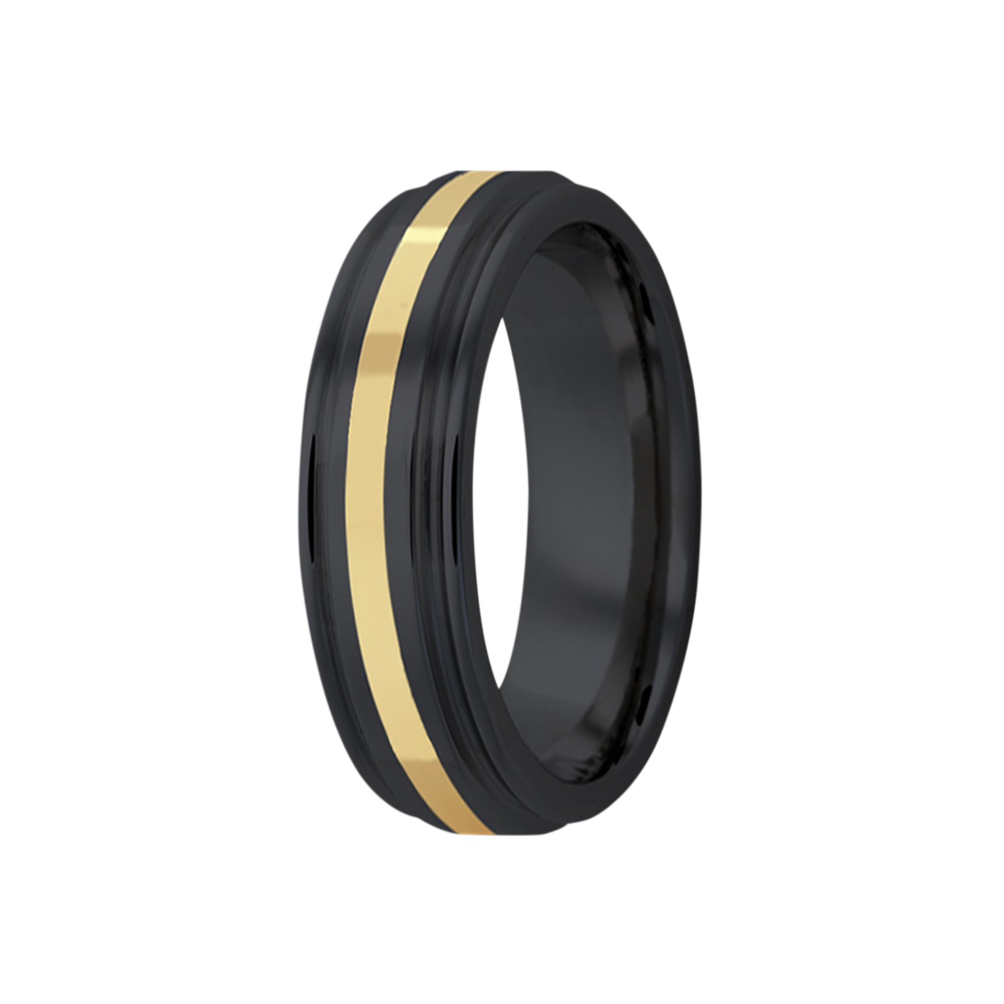 Zirconium Black Comfort Fit Polished Gold Ring