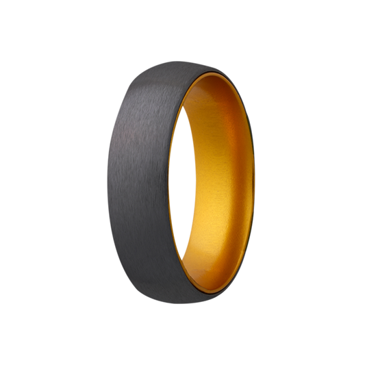 Zirconium Dome Ring with Satin Finish and Yellow Anodized Sleeve
