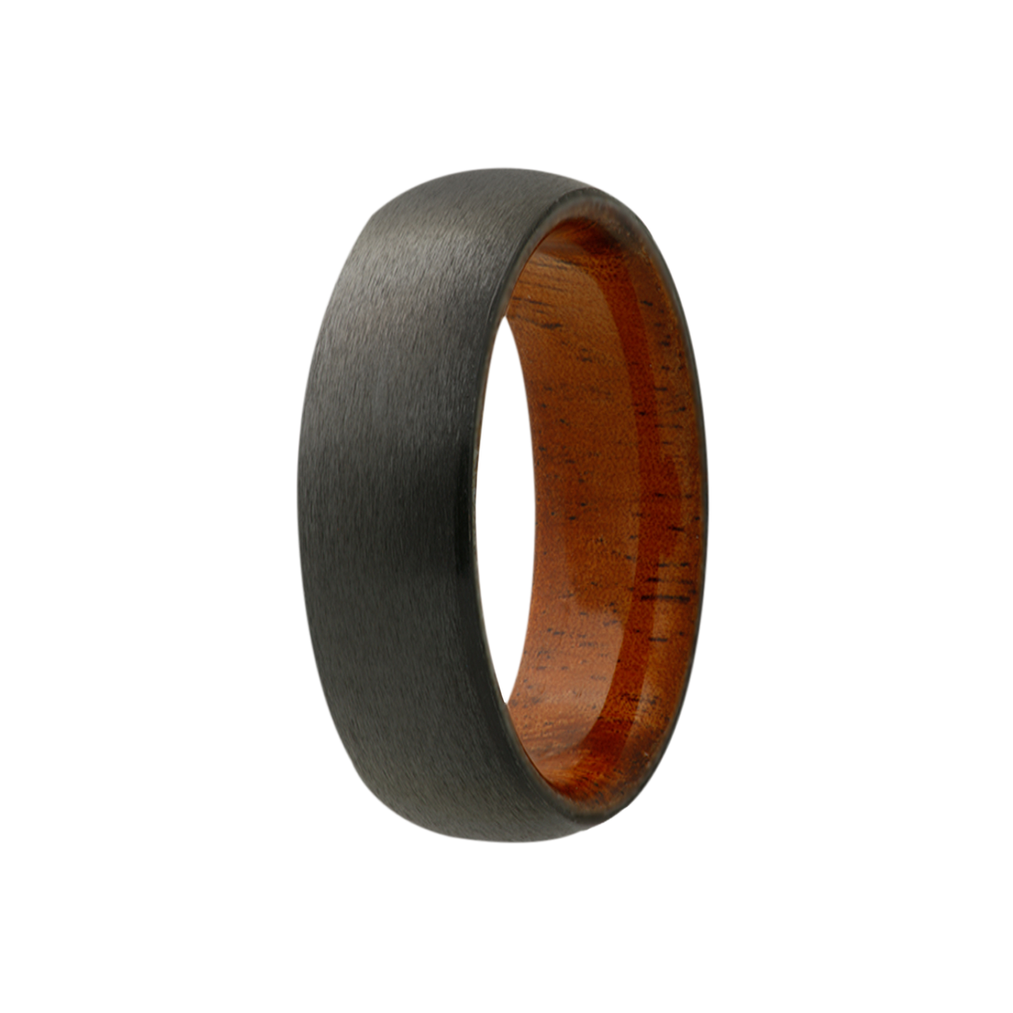 Zirconium Comfort Fit Satin Finish Ring with Koa Wood
