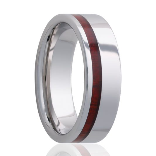 Cobalt Comfort Fit Polished Ring with Blood Wood