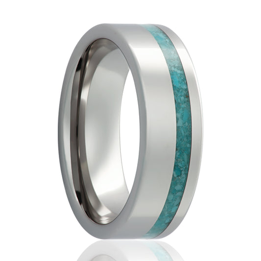 Cobalt Comfort Fit Polished Ring with Turquoise