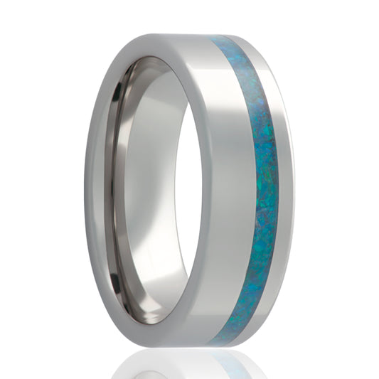 Cobalt Comfort Fit Polished Ring with Opal