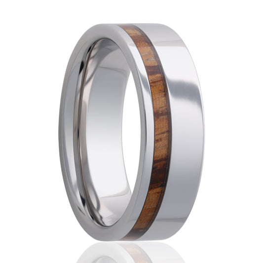 Cobalt Comfort Fit Polished Ring with Zebra Wood