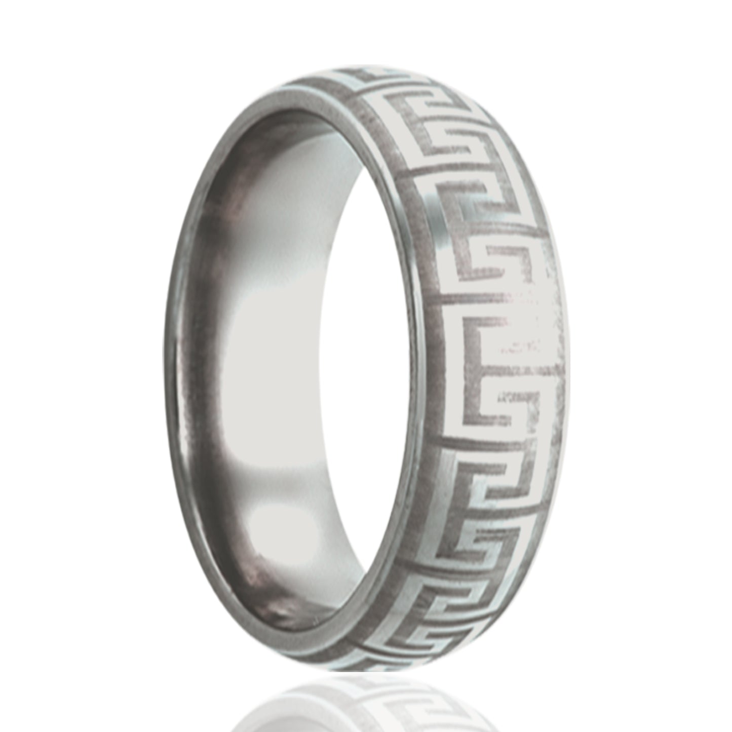 Cobalt Comfort Fit Polished Greek Key Ring