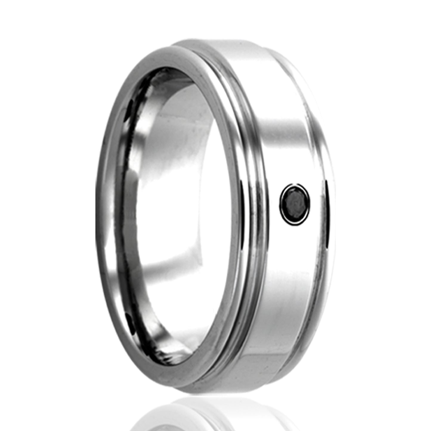 Cobalt Comfort Fit Ring with Black Diamond