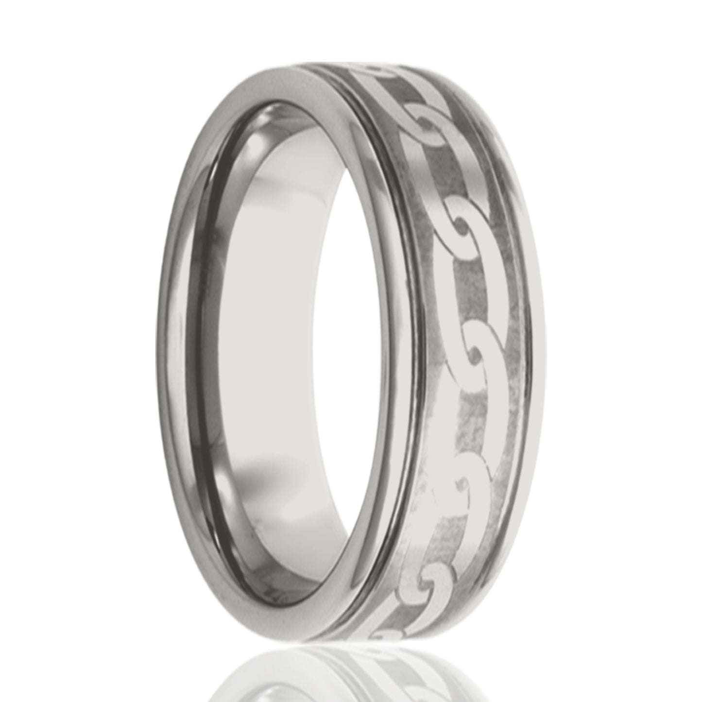 Cobalt Comfort Fit Polished Chain Engraved Ring