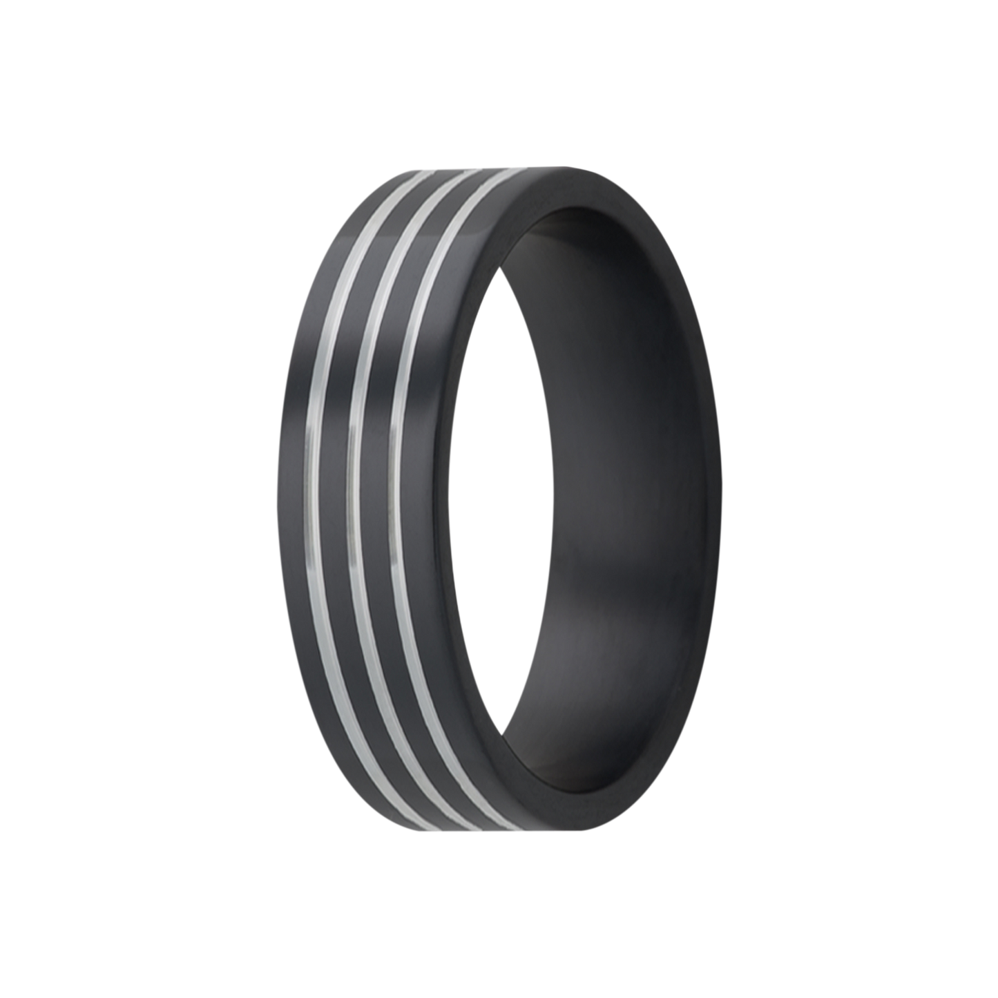 Zirconium Ring with Silver Grooves, Polished Finish