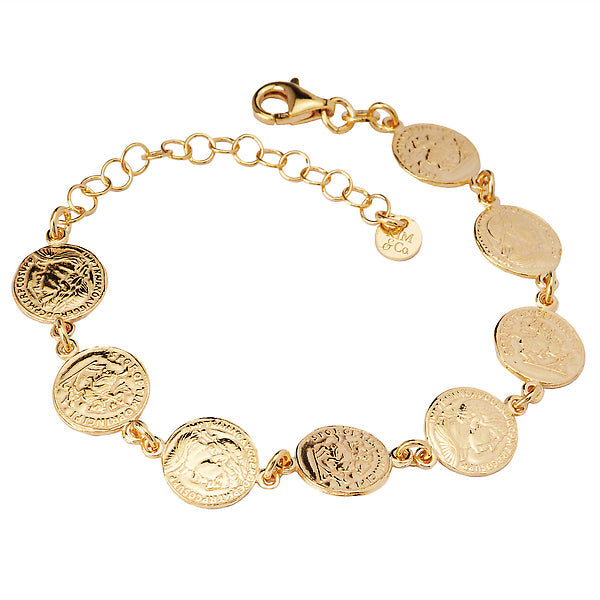 Italian Gold Plated Sterling Silver Coin Bracelet