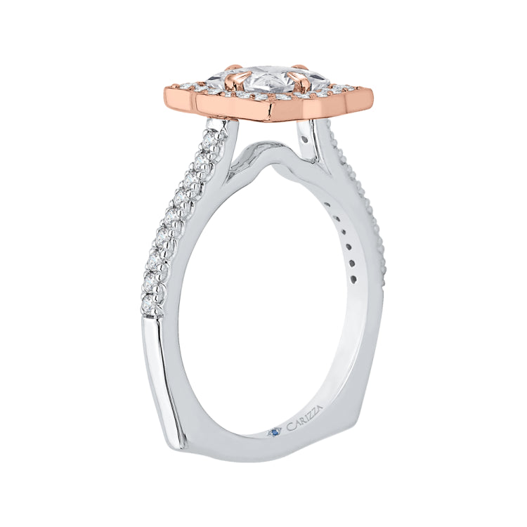 14K Two-Tone Gold Princess Cut Diamond Halo Vintage Engagement Ring (Semi-Mount)