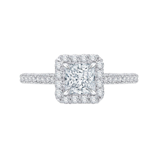 14K White Gold Princess Diamond Halo Engagement Ring (Semi-Mount)