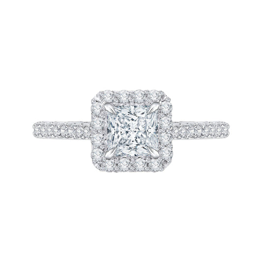 14K White Gold Princess Diamond Halo Engagement Ring (Semi-Mount)
