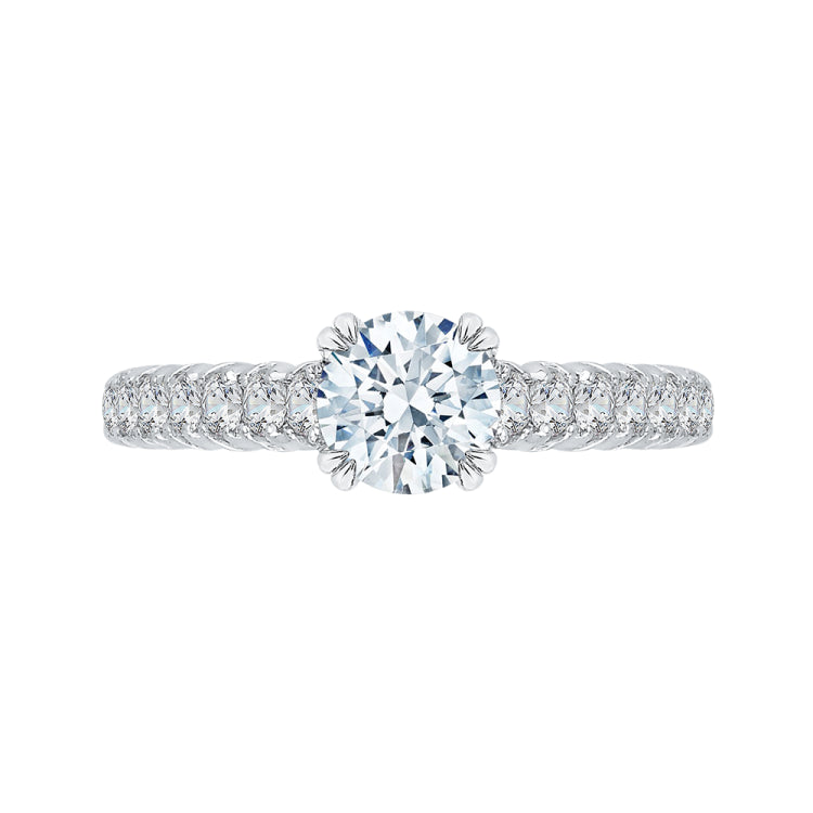14K White Gold Euro Shank Round Diamond Cathedral Style Engagement Ring (Semi-Mount)