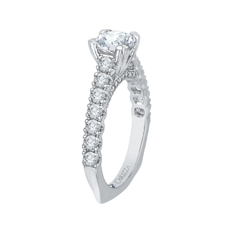 14K White Gold Euro Shank Round Diamond Cathedral Style Engagement Ring (Semi-Mount)