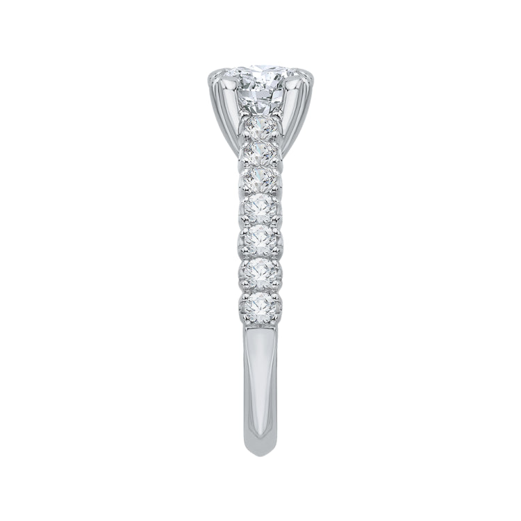 14K White Gold Euro Shank Round Diamond Cathedral Style Engagement Ring (Semi-Mount)