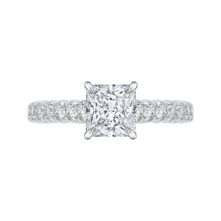 14K White Gold Princess Cut Diamond Cathedral Style Engagement Ring (Semi-Mount)