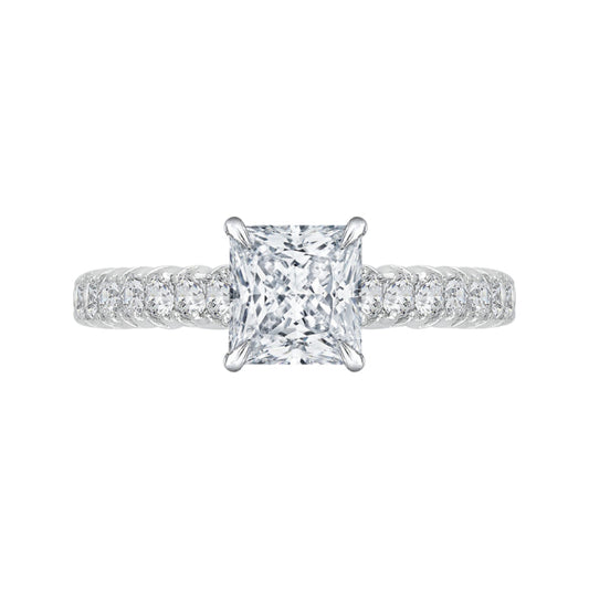 14K White Gold Princess Cut Diamond Cathedral Style Engagement Ring (Semi-Mount)