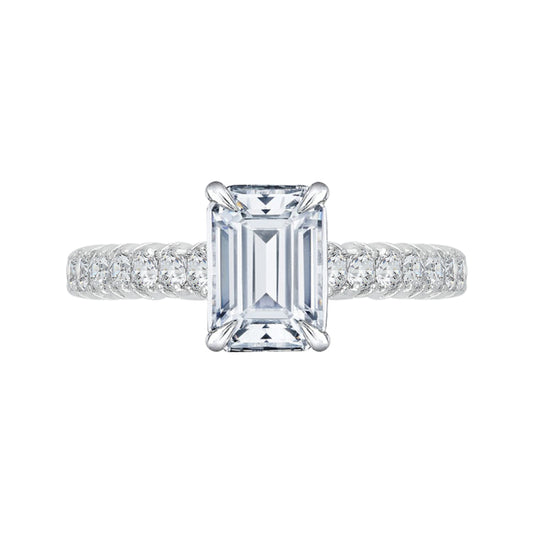 14K White Gold Emerald Cut Diamond Cathedral Style Engagement Ring with Euro Shank (Semi-Mount)