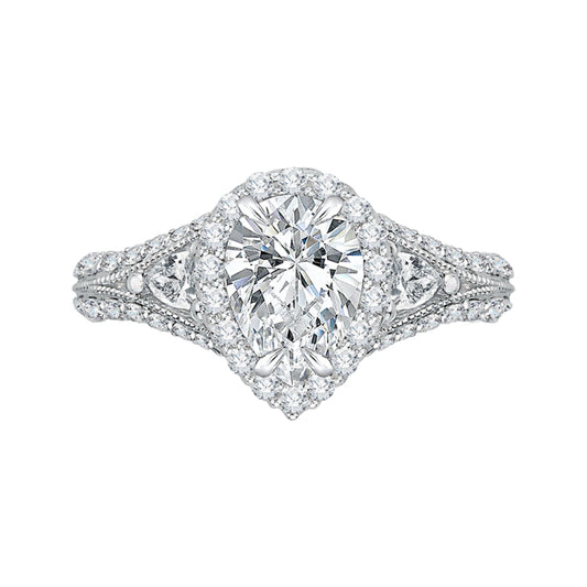 Pear Diamond Halo Engagement Ring In 14K White Gold with Split Shank (Semi-Mount)