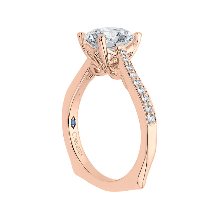 14K Rose Gold Round Cut Diamond Solitaire with Accents Engagement Ring (Semi-Mount)