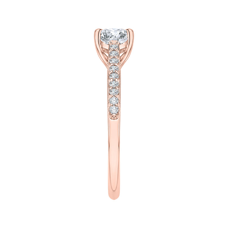 14K Rose Gold Round Cut Diamond Solitaire with Accents Engagement Ring (Semi-Mount)