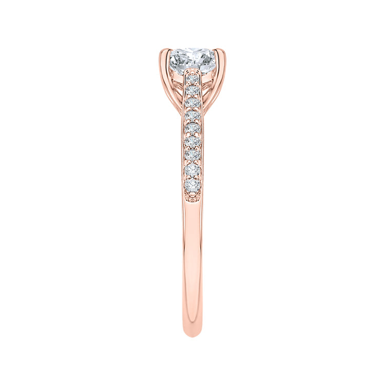 14K Rose Gold Round Cut Diamond Solitaire with Accents Engagement Ring (Semi-Mount)