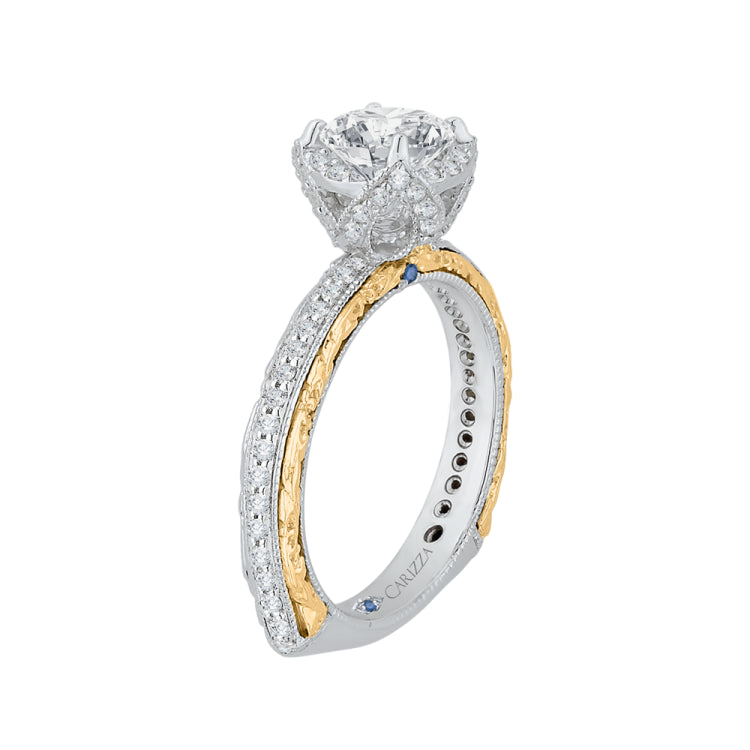 14K Two-Tone Gold Round Diamond Engagement Ring with Euro Shank (Semi-Mount)