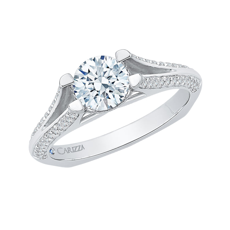 14K White Gold Round Diamond Engagement Ring with Split Shank (Semi-Mount)