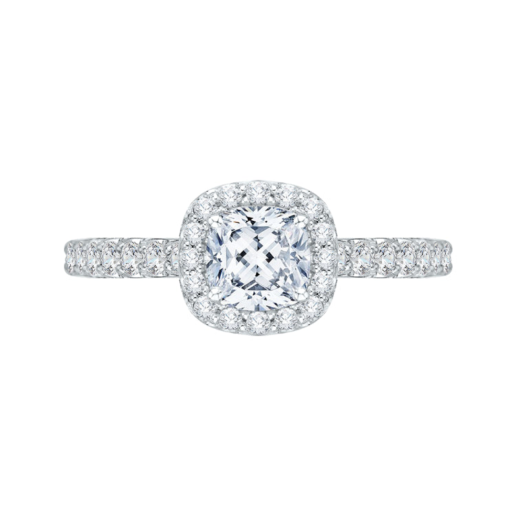 Cushion Diamond Halo Engagement Ring In 14K White Gold