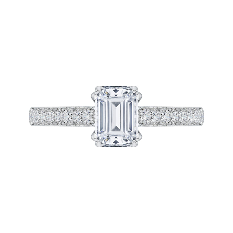 14K White Gold Emerald Cut Diamond Cathedral Style Engagement Ring