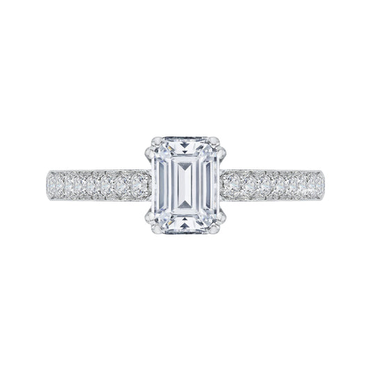 14K White Gold Emerald Cut Diamond Cathedral Style Engagement Ring