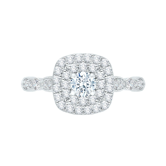 14K White Gold Round Diamond Double Halo Engagement Ring