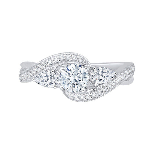 14K White Gold Round Diamond Three-Stone Engagement Ring