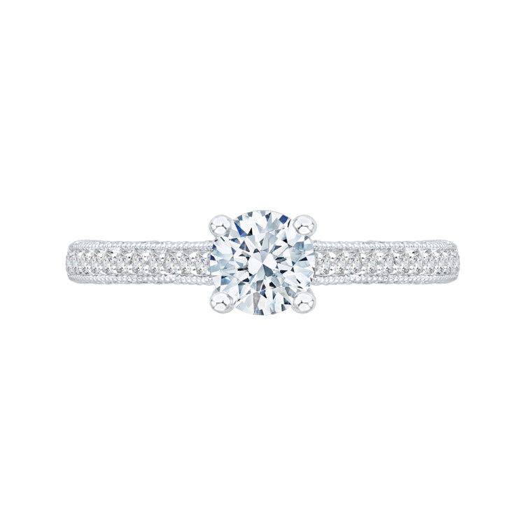 Round Diamond Cathedral Style Engagement Ring In 14K White Gold